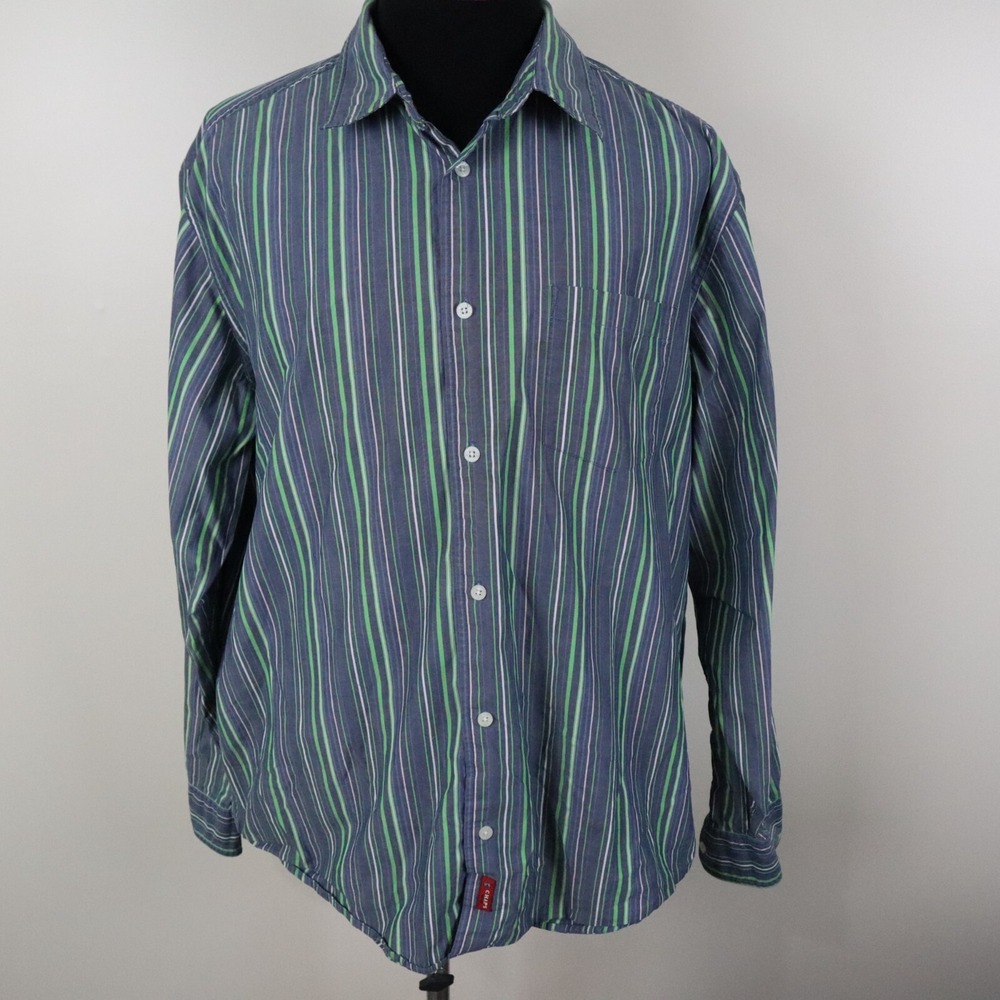 Vtg Chaps Shirt Mens 2XL XXL Athletic Fit Pocket Button Blue Striped Long Sleeve